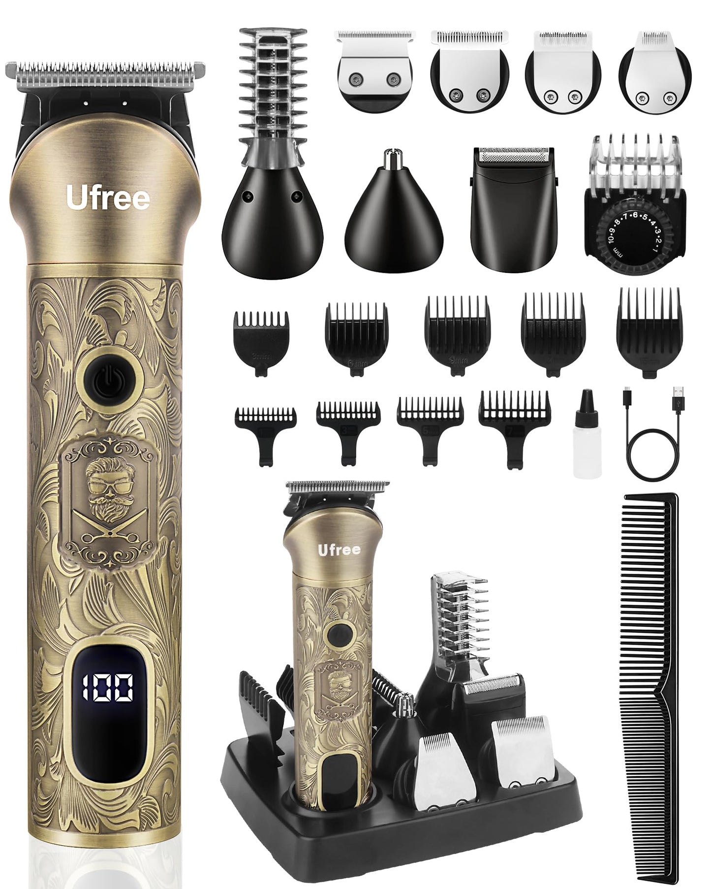Ufree Beard Trimmer for Men, Electric Razor Shaver, Cordless Hair Clipper Shaving Kit for Mustache Body Nose Ear Hair Facial, Adjustable Beard Grooming Kit Father Birthday Gifts for Men Husband Dad