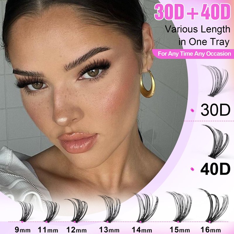 Pawotence Lash Clusters 280pcs Individual Lashes 30D 40D Cluster Eyelash Extensions 9-16mm Eyelash Clusters Lash Extensions for Self Application (30D&40D, 0.07D, 9-16mm)