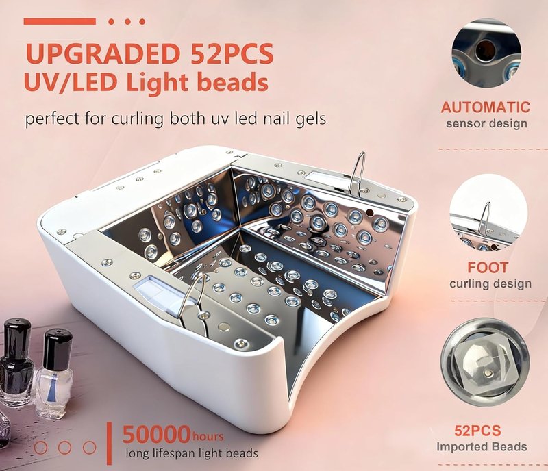 Cordless LED UV Nail Lamp - Professional Fast Curing Gel Dryer | 2 Pcs 5200mAh Battery Set, Portable Acrylic Manicure Light (White)