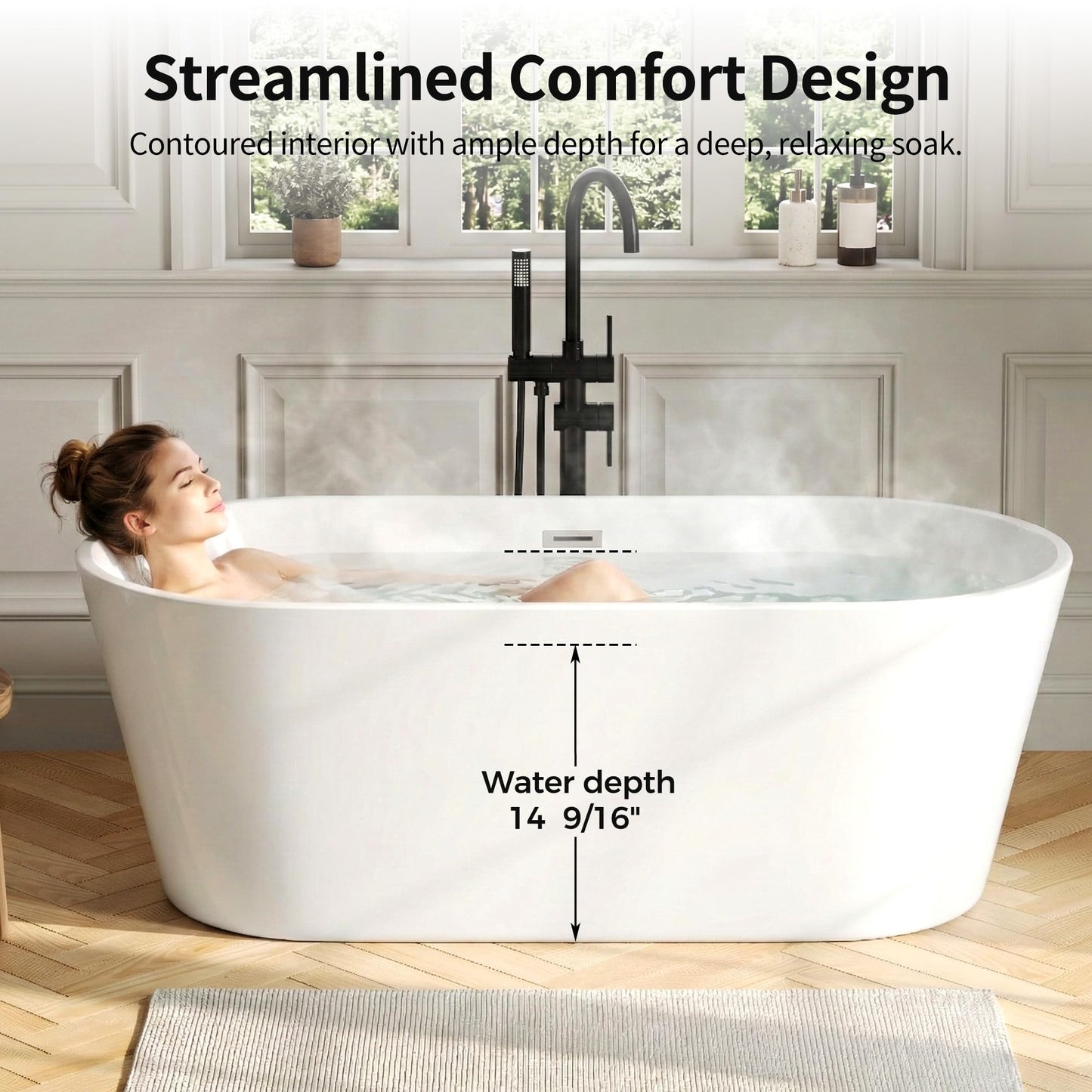DeerValley 67" Acrylic Freestanding Bathtub, Deep Soaking Tub with Center Drain & Integrated Overflow, White Free Standing Tub, Stand alone Shower Tub with Ergonomic Design, DV-1T133S