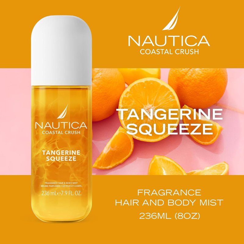 Nautica Tangerine Squeeze, a Citrus Gourmand Hair & Body Mist for Women, Notes of Tangerine, Jasmine, and Sandalwood, Long Lasting, 8.0 fl oz