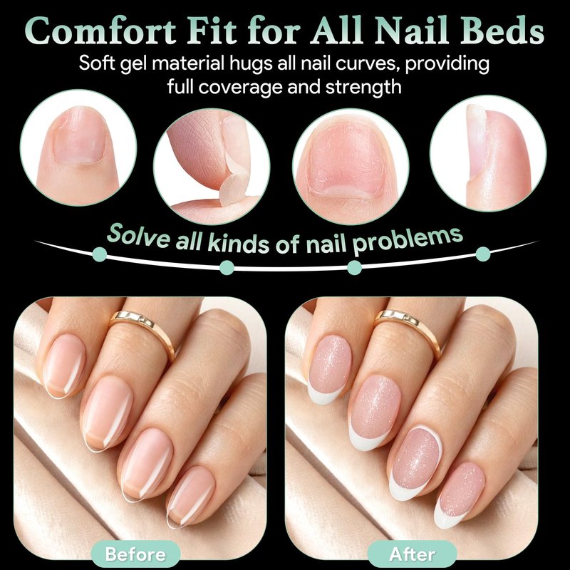 Leykosh Extra Short Almond Nail Tips - 15 Sizes 330PCS Soft Gel Fake Nails, Half Matte Full Cover Pre-Shaped Clear Press On Acrylic Nails No C Curve for Extension, DIY Home Manicure Beauty Gifts