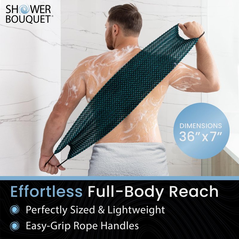 Japanese Exfoliating Washcloth for Back & Body 2-Pack - Charcoal & Silver Ion Exfoliating Towel with Handles - Two-Sided Gentle Exfoliation & Deep Cleanse Body Wash Cloths for Shower - 1 White 1 Green