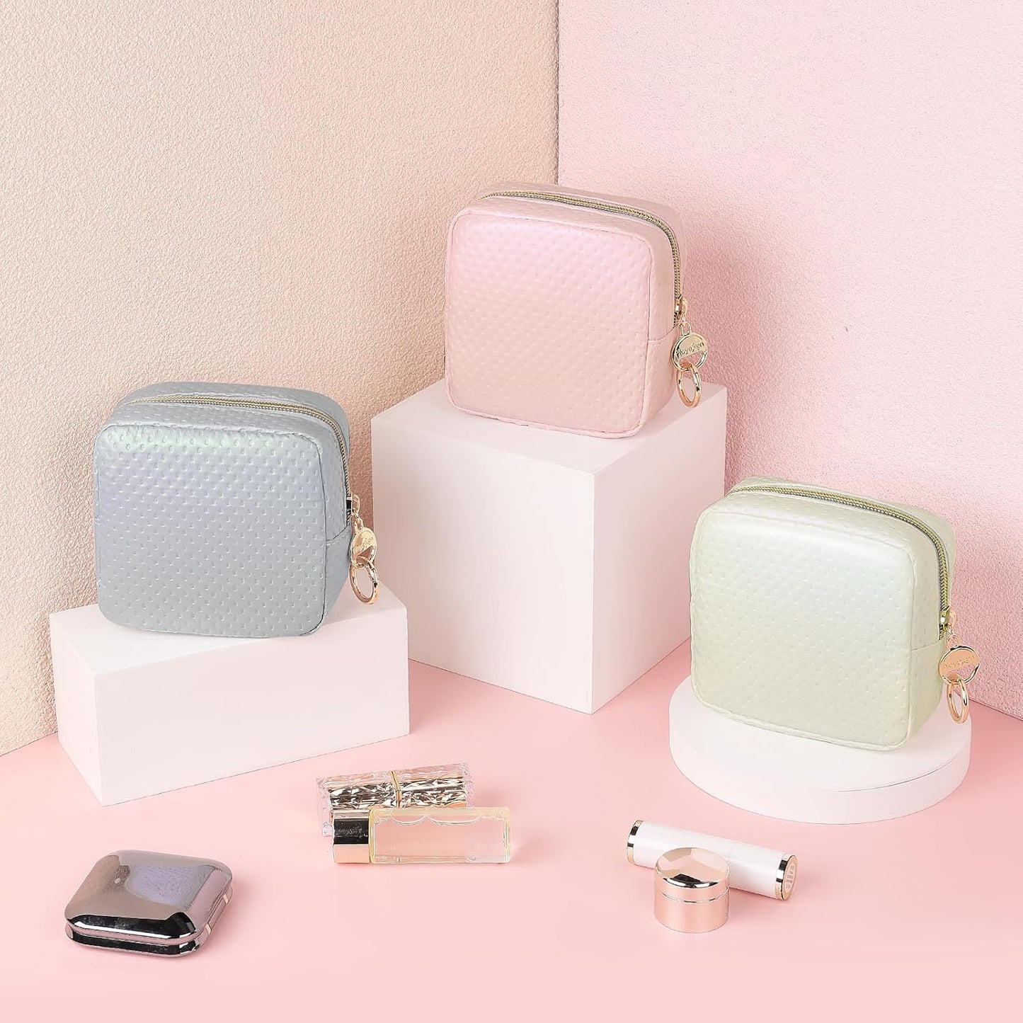 Skiennix Small Makeup Bag - Portable Mini Cosmetic Travel Pouch for Women | Pink, Perfect Gift Option