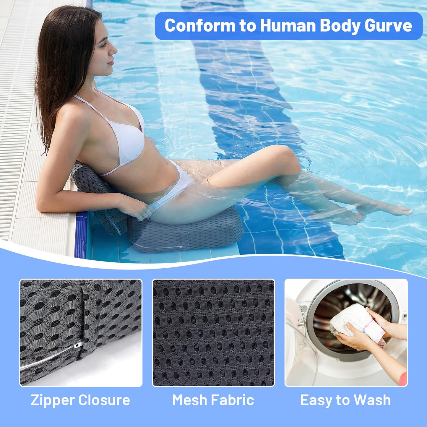 GABTRUK Foldable Hot Tub Booster Seat for Adults, 3D Air Mesh Spa Cushion Quick Dry Water Absorbent Non-Slip for Bathtub Pool Spa, 1 Pack (Grey)