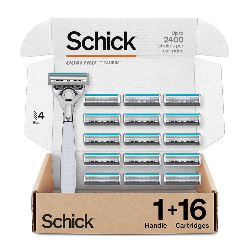 Schick Quattro Titanium Razors for Men - 4-Blade System with 1 Handle & 16 Refill Blades