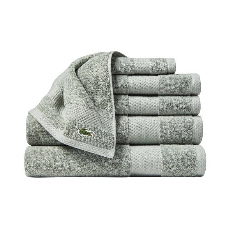 Lacoste Heritage Anti-Microbial Supima Cotton 6-Piece Towel Set, 2 Bath Towels, 2 Hand Towels, 2 Washcloths, Aloe – Highly Absorbent & Quick Drying, Bathroom Essential, Machine Washable