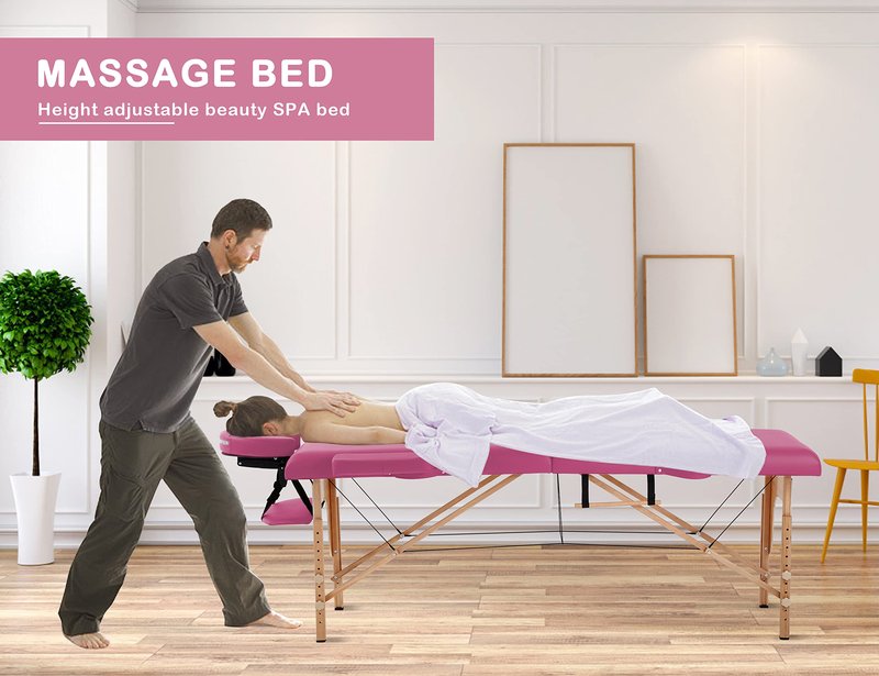 24 In Wide Massage Tables Portable Lash Bed 73 inch Tattoo Table, Height Adjustable Portable Spa Bed, 2 Folding Chiropractic Table w/Carry Case/Face Cradle/Hand Pallet for Travel Physical Therapist