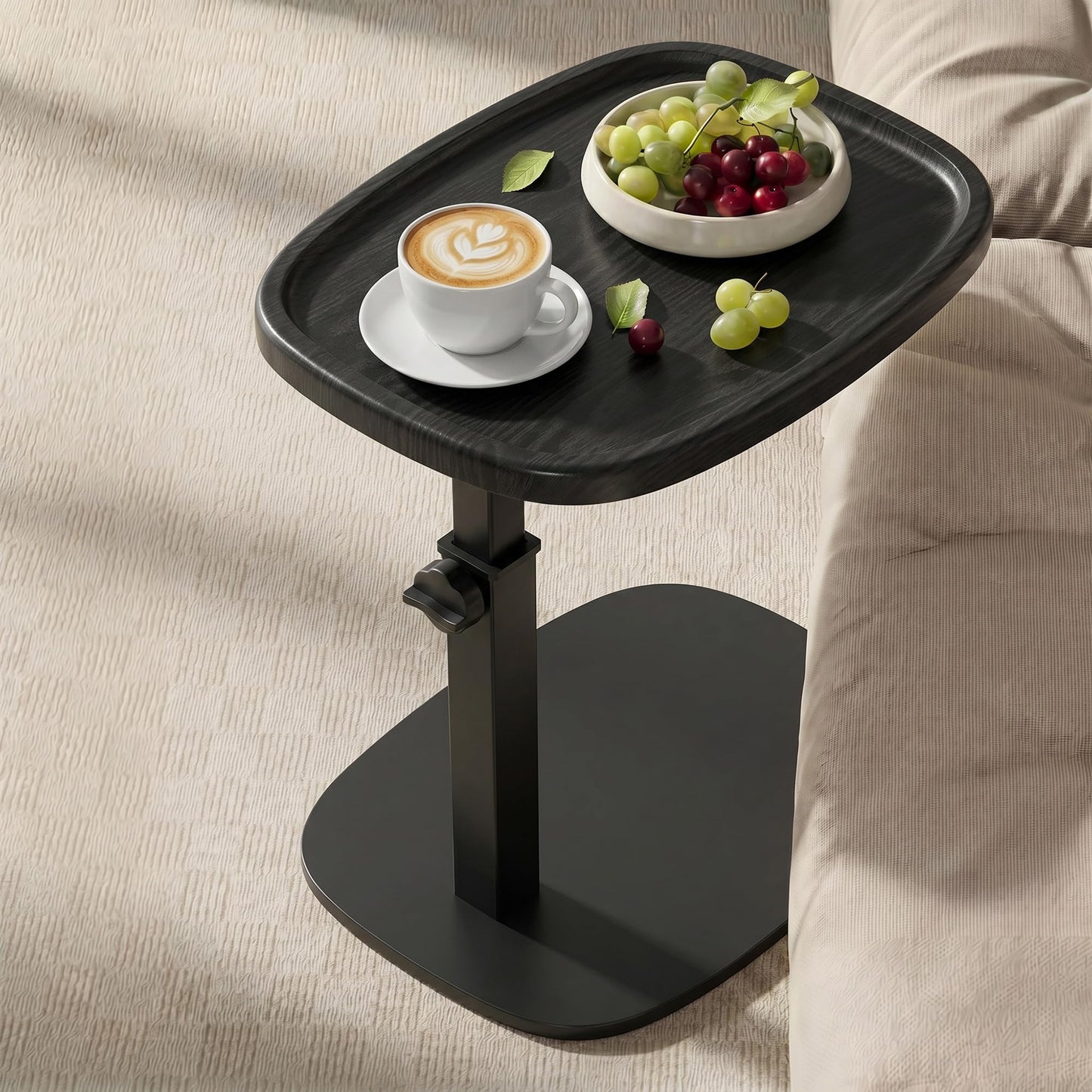 VASAGLE C Side Table Adjustable Height, Couch Sofa Table, End Table, TV Tray for Small Spaces, 11.8 x 15.7 x 27.2 Inches, for Living Room, Bedroom, Ink Black ULET363B101