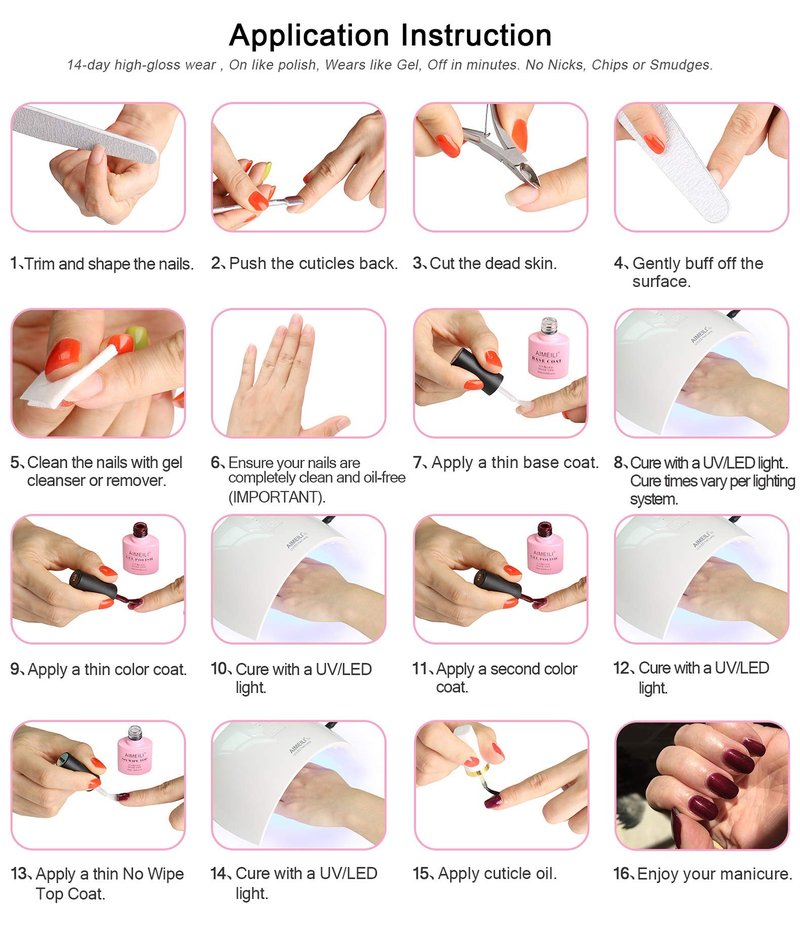AIMEILI Hema Free Gel Nail Polish, Cruelty Free, Vegan, Soak Off U V LED Nail Lacquer, Black Wine Red Blue Glitter Color Gel Set Of 6pcs X 10ml - Kit Set 21