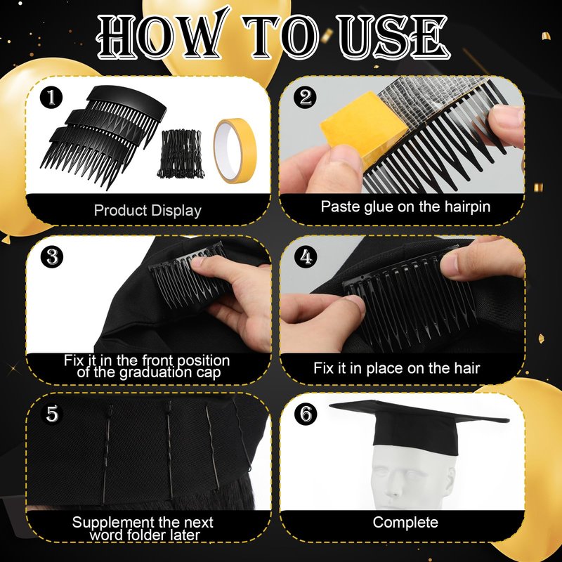 LemonRoad 3 Pcs Graduation Cap Headband Insert Clips with 50 Pcs Safety Pins for Secures Grad Cap and Hairstyle Hat Accessories for Graduation Party or Celebration