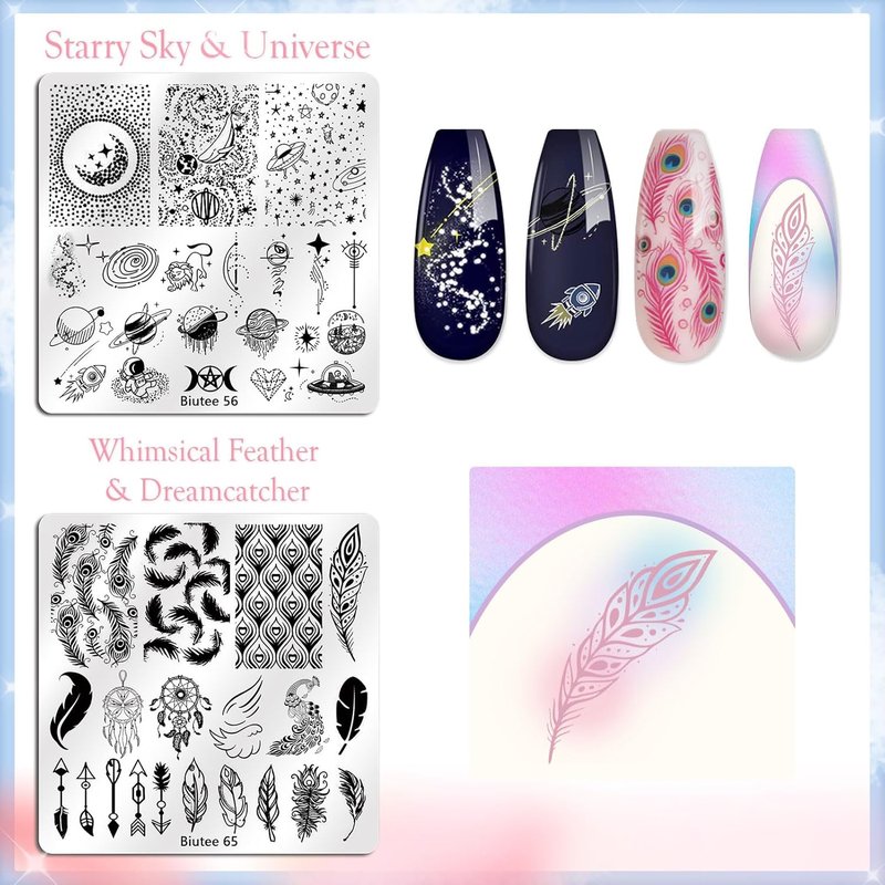 Biutee Nail Stamping Kit - 15 Floral & Animal Plates with Clear Stamper & Scrapers | DIY Nail Art for Beginners