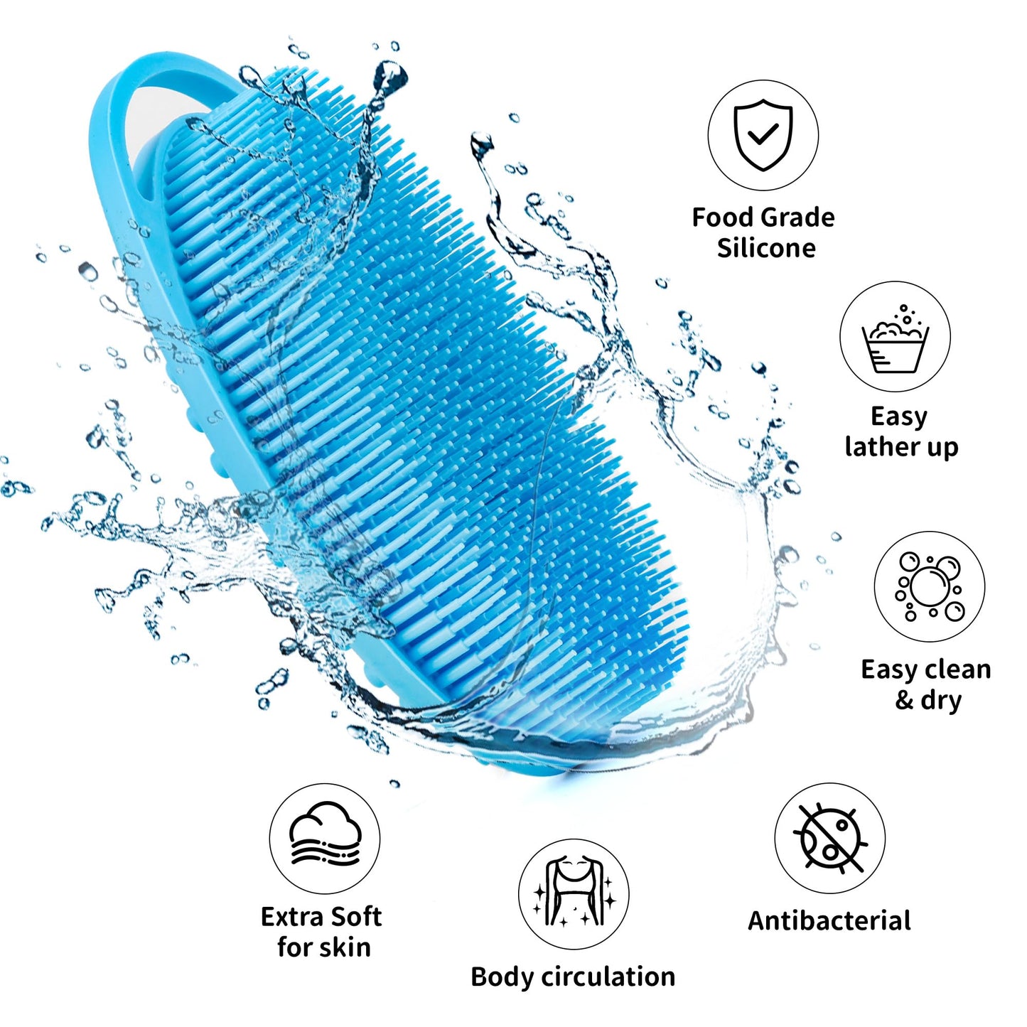 Soft Silicone Body Scrubber Loofah - 2 Pack Rubber Loofah 2 in 1 Bath and Shampoo Brush, Silicone Body Shower Brush Scrubber Cleaning Exfoliating Use for Sensitive Skin, Lather Well, Pink and Blue