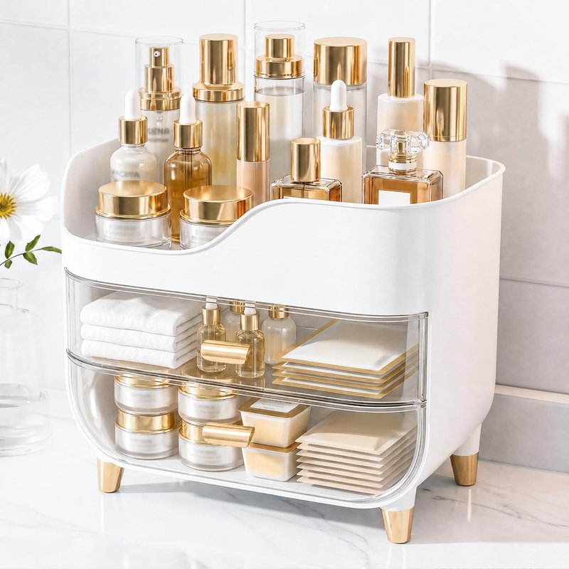 Asdbko Makeup Organizer for Vanity with Large Smooth Drawers Extra Large Skincare Organizer for Bathroom Countertop and Dresser, Crystal Clear Cosmetic Storage Display Case for Beauty Products