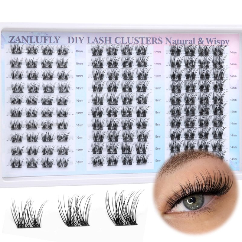Lash Clusters Natural Eyelash Clusters D-Curly Cluster Lashes zanlufly Wispy Individual Lashes Cluster Eyelash Extension 10 12 14MM DIY Lash Extension