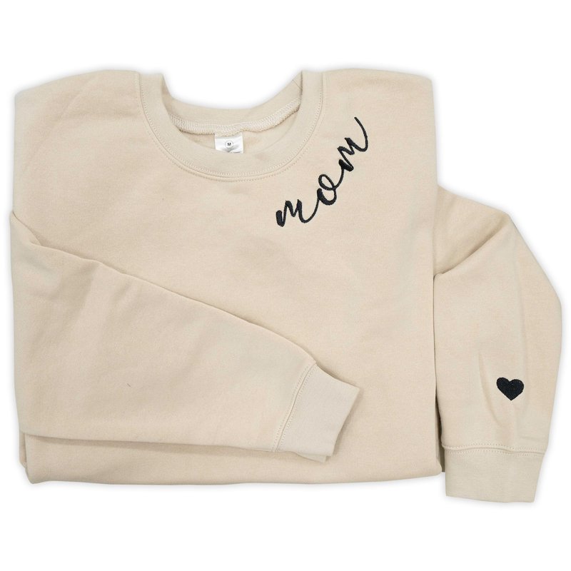 Nani - Mom Mama Mommy Embroidered Crewneck Sweatshirt Heart On Sleeve for Women - Gifts For New Mom Mama Birthday Christmas Mothers Day Valentine Embroidery Pullover Sweater Shirt Sand