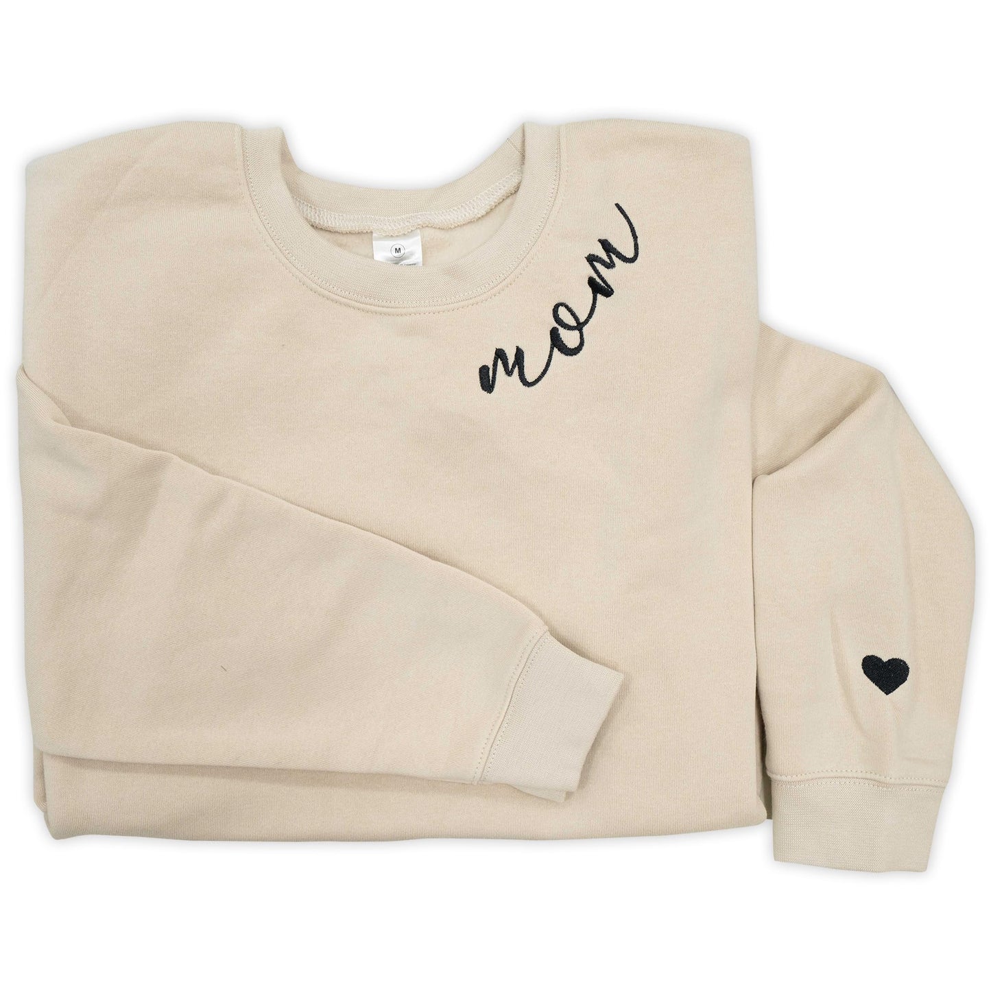 Nani - Mom Mama Mommy Embroidered Crewneck Sweatshirt Heart On Sleeve for Women - Gifts For New Mom Mama Birthday Christmas Mothers Day Valentine Embroidery Pullover Sweater Shirt Sand