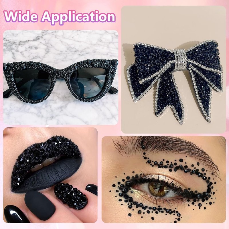 Skiennix 16000 Pcs Black Resin Rhinestones - Flatback Gems for DIY Crafts | Mixed Sizes with Pickup Tool