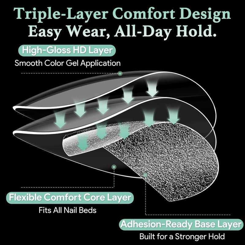 Medium Almond Nail Tips, 216pcs Acrylic Fake Nails Gel Nail Tips Soft, Full Cover Pre-Shaped Matte Clear Press on Nails for Extension, Diy at Home Manicure 12 Sizes