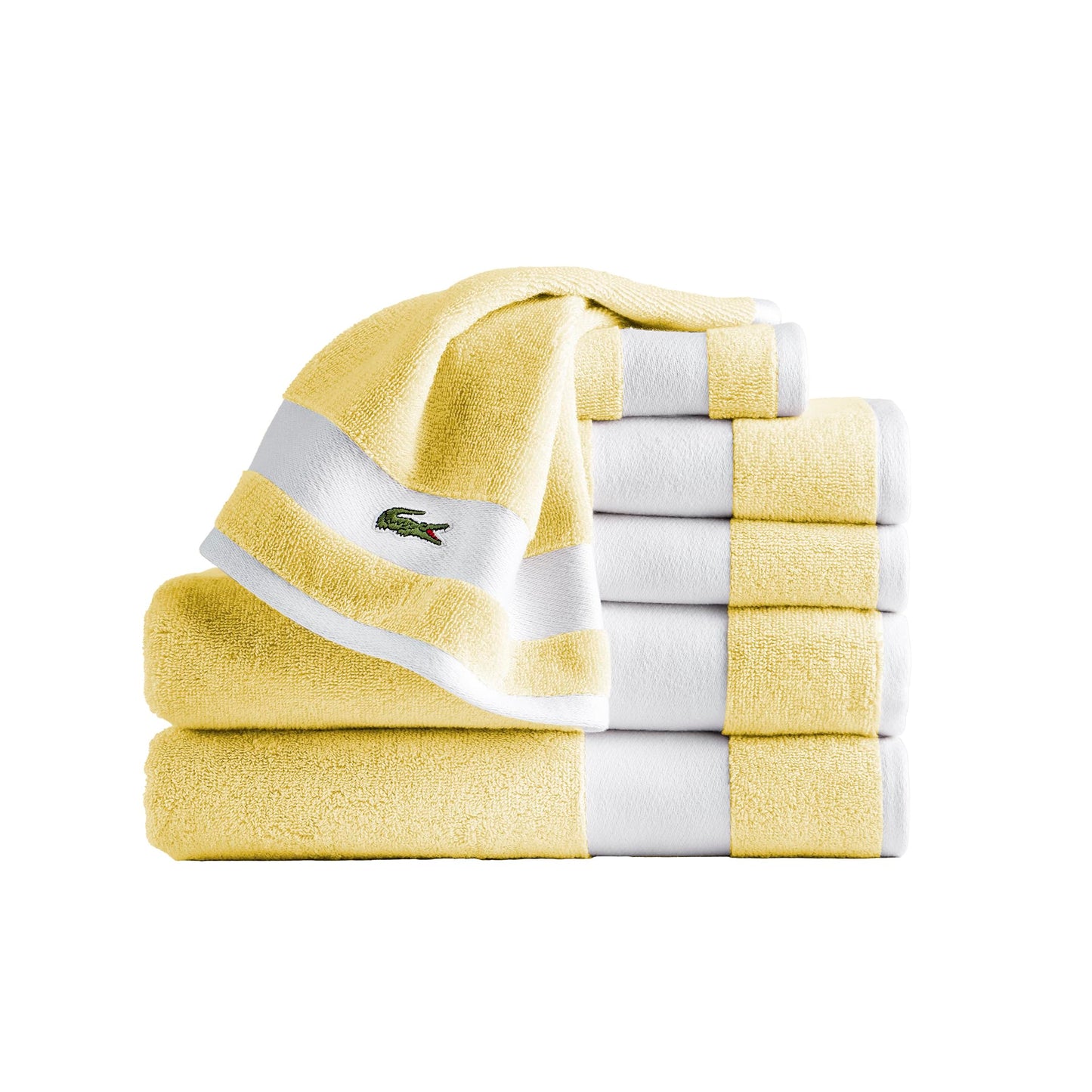 Lacoste Sport Stripe 6-Piece Luxury Cotton Towel Set – Made with 100% Soft Supima Cotton, Absorbent & Quick-Drying, Includes 2 Bath Towels, 2 Hand Towels, 2 Washcloths, Yellow