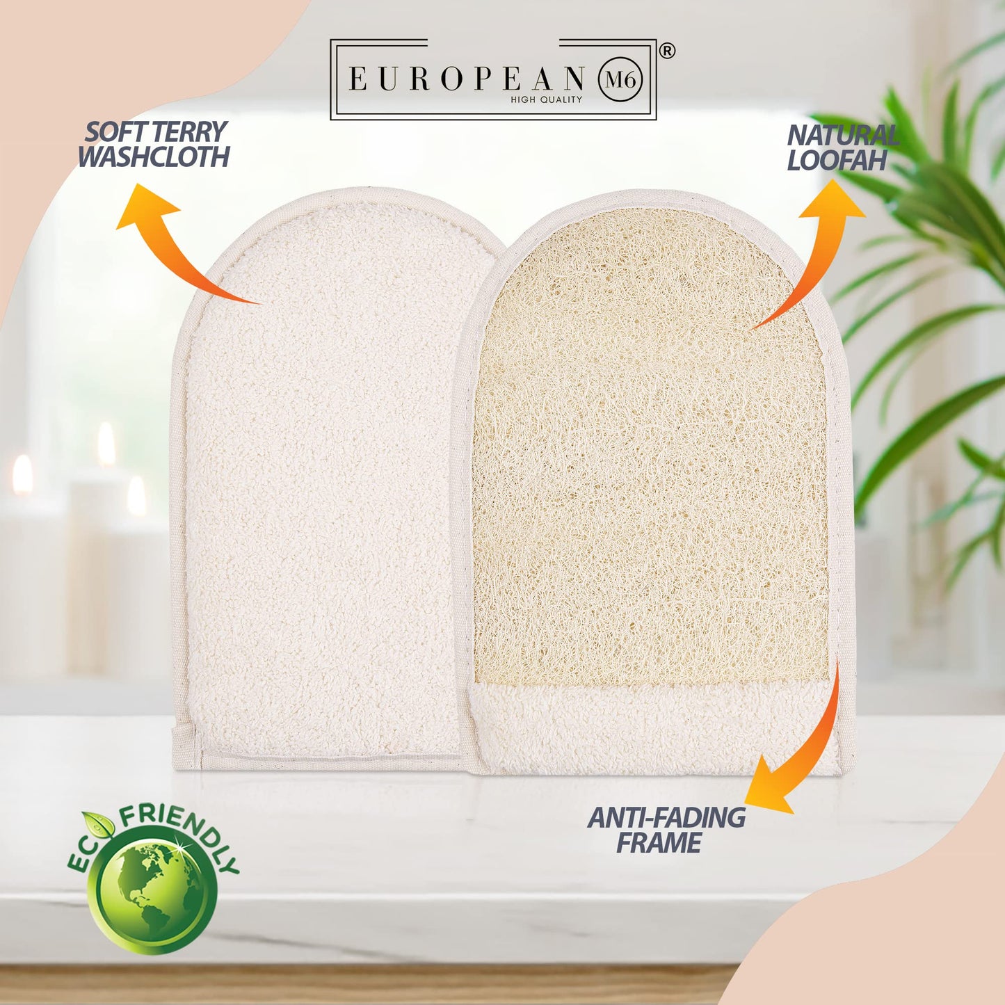 European M6 Loofah Exfoliating Body Scrubber Mitt – Dual-Sided Natural Egyptian Luffa Glove for Shower & Bath | Large Size Organic Loofah Sponge for Deep Body Cleansing | for Women & Men