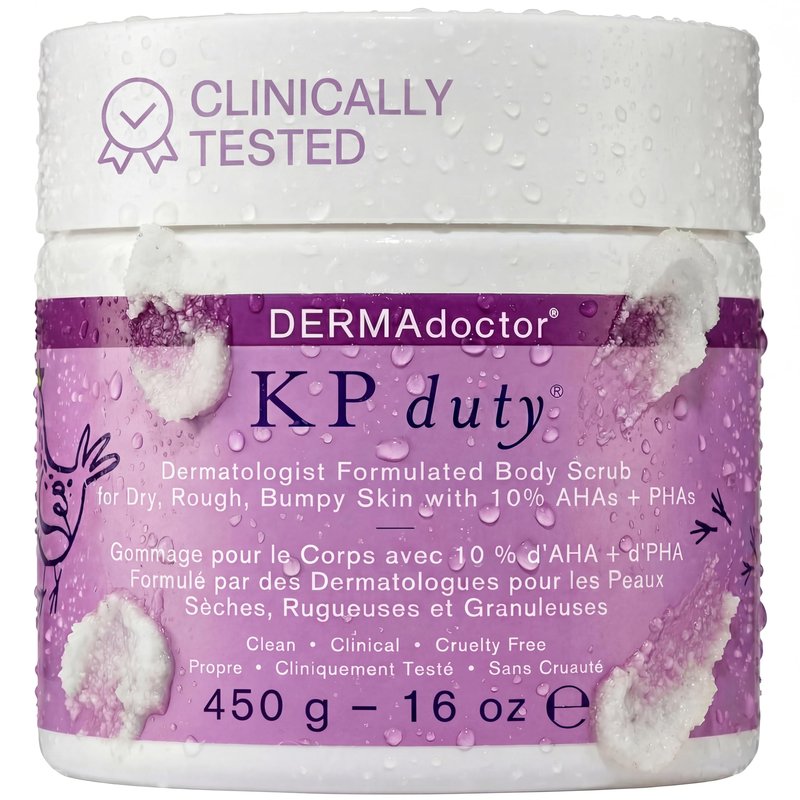 DERMAdoctor KP Bump Eraser Body Scrub with 10% AHAs + PHAs for Keratosis Pilaris, Dry, Rough, and Bumpy Skin, Dermatologist Formulated Exfoliating Body Scrub with Glycolic and Lactic acids - 16 Fl oz