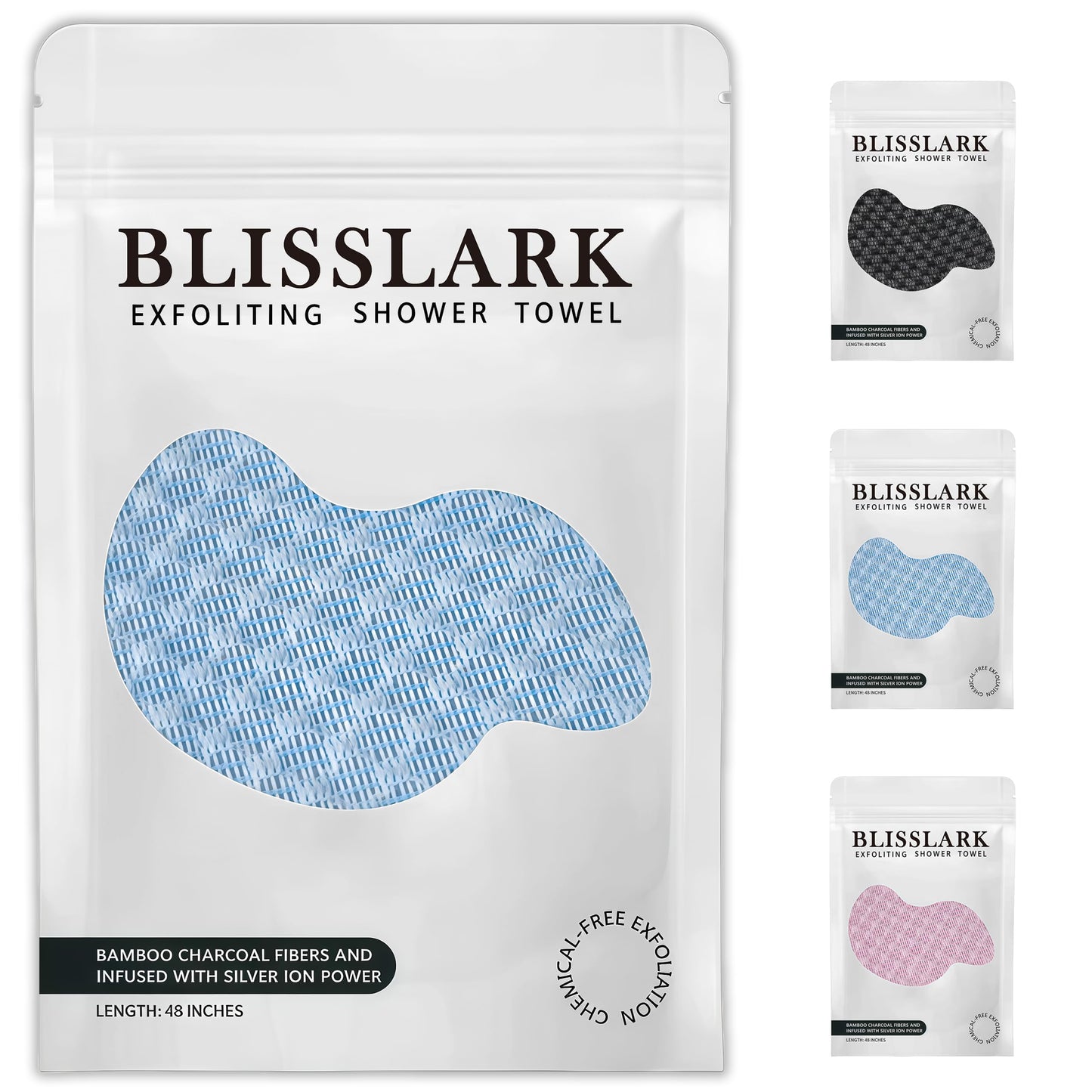 BLISSALRK Exfoliating Shower Towel 48",Premium Scrub Wash Cloth for Body Face, Exfoliating Washcloth for Men and Woman (Blue)