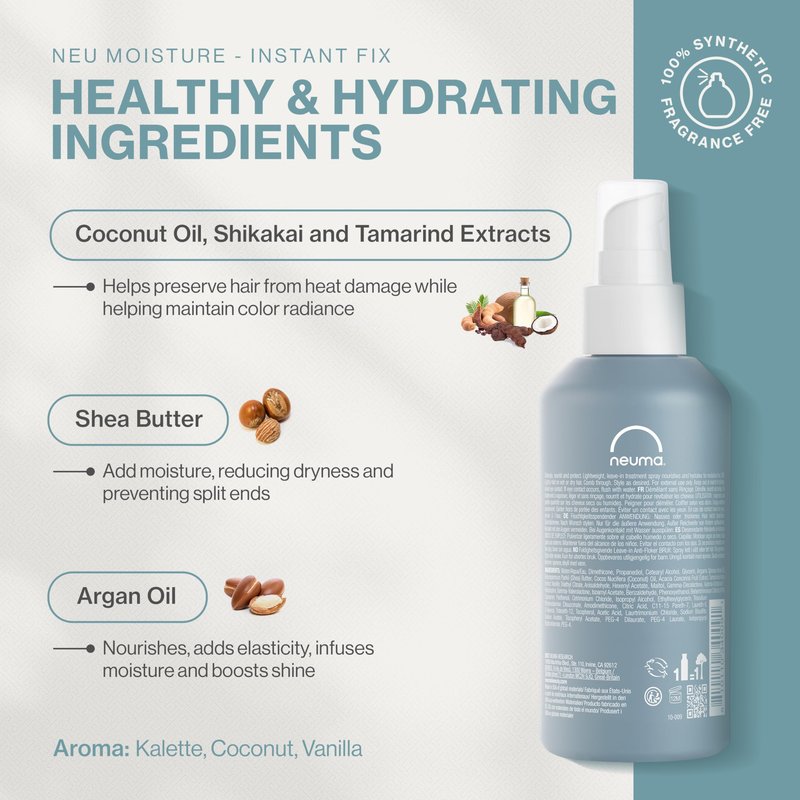 Neuma Neu Moisture Leave-In Hair Treatment Spray | Detangling Spray With Heat Protection | Nourishing Hydration With Shea Butter & Argan Oil For All Types of Hairs