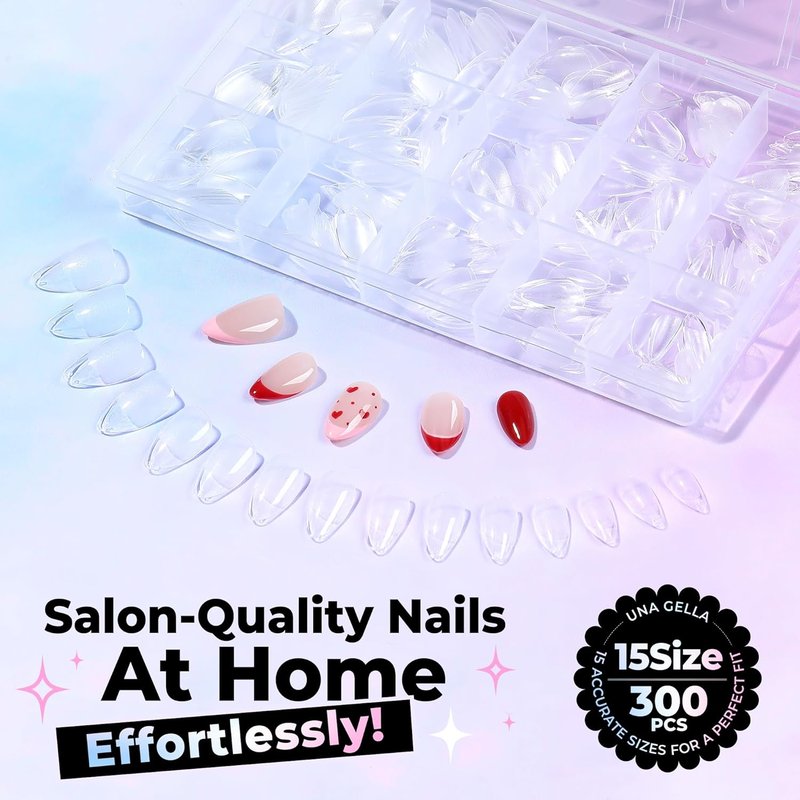 Short Almond Gel Nail Tips - 300PCS Pre-Etched Soft Gel | Easy DIY Press-On Nails for Salon Quality Finish