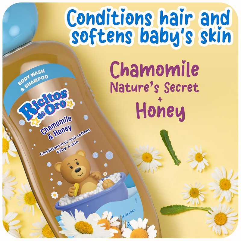 Ricitos de Oro 2-in-1 Baby Shampoo & Body Wash - Gentle Tear-Free Formula with Chamomile & Honey, 13.5 fl oz, 2-Pack