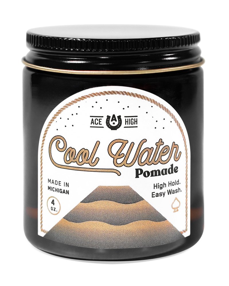 ace high Cool Water Gel Pomade, High Hold, Medium Finish, Natural Shine, Water Based, Hand Crafted, 4oz