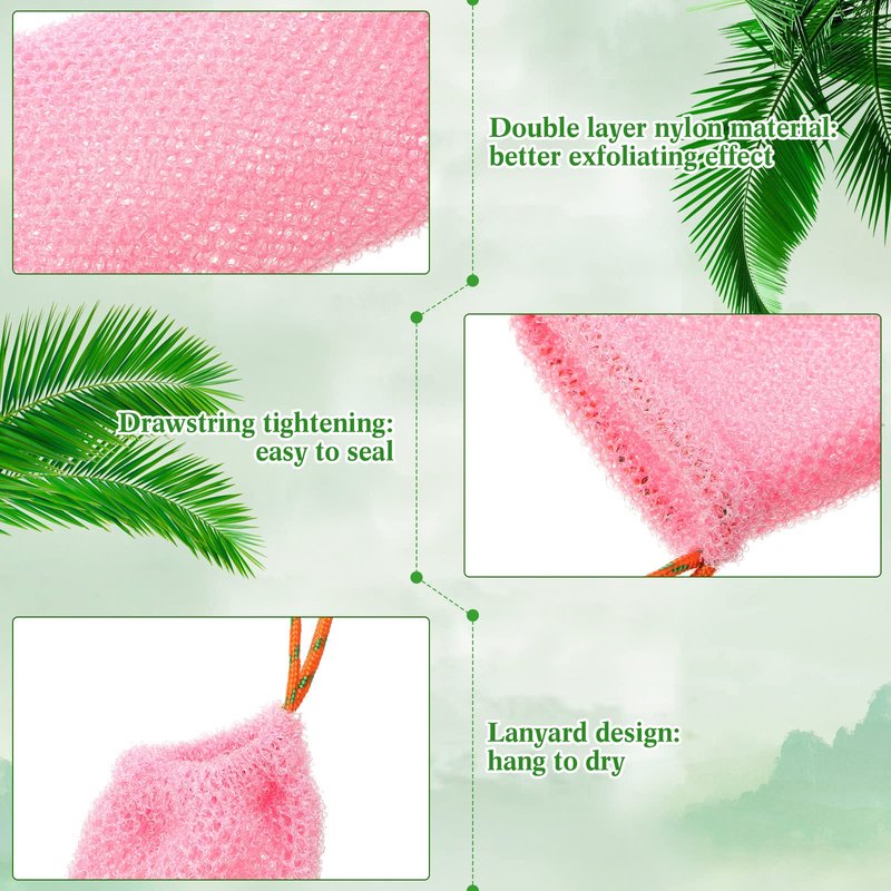 8 Pieces Bar Soap Pouch Mesh Soap Saver Pouch Holder Exfoliating Net Loofah Bags for Shower Mesh Bubble Foam Net Bath Pocket for Women Men Girls (Lake Green, Pink, Beige, Brown)