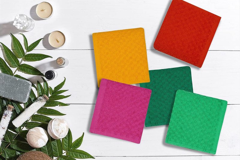 Skiennix Cotton Washcloths - Highly Absorbent 12x12 Inches | 16 Pack Multi-Color Lightweight Face & Body Towels