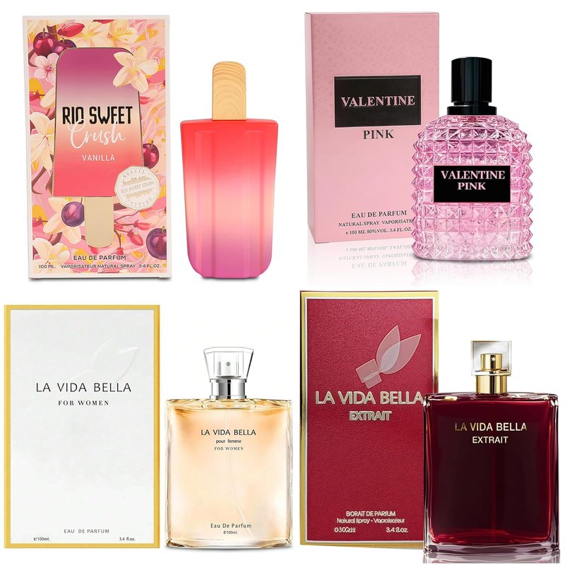 A CENTER 4PCS Perfume Set for Women Fragrance Gift Set with Vanilla,Sweet Fruity Eau De Parfume| 3.4 Fl Oz Each(La Vida Bella,La Vida Bella Ext,Valentine Pink,Rio Sweet Crush Vanilla)