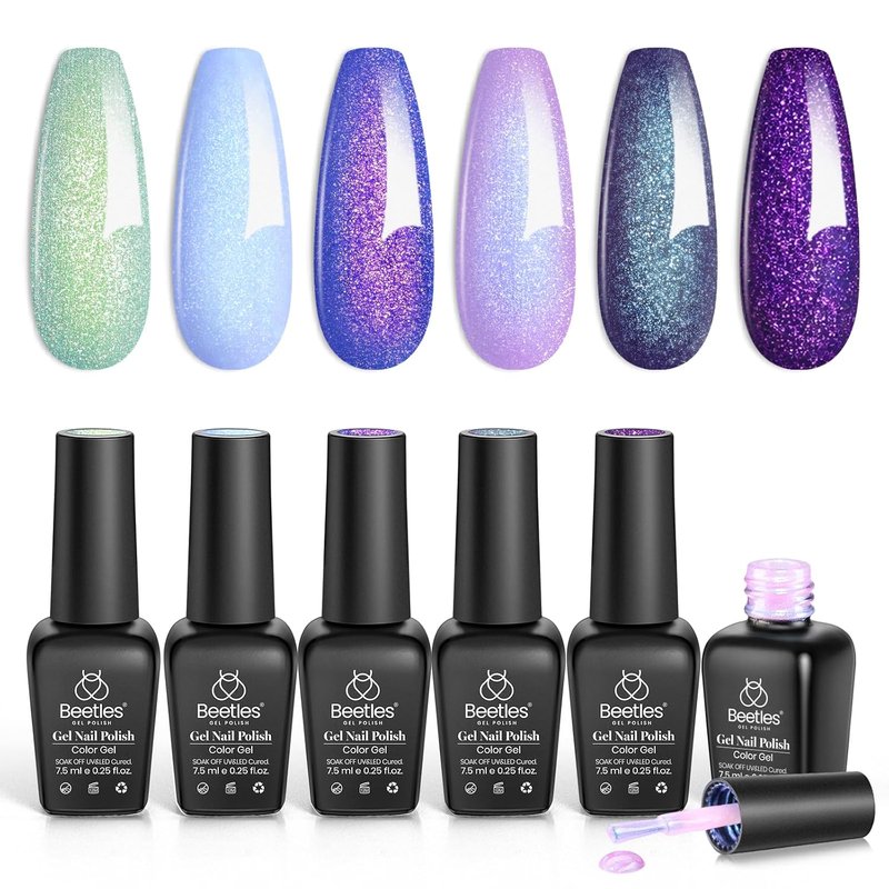 Beetles Glitter Gel Polish Set - Kaleido Galaxy 6 Colors | Shimmering UV LED Nail Art Gel for Spring Gifts