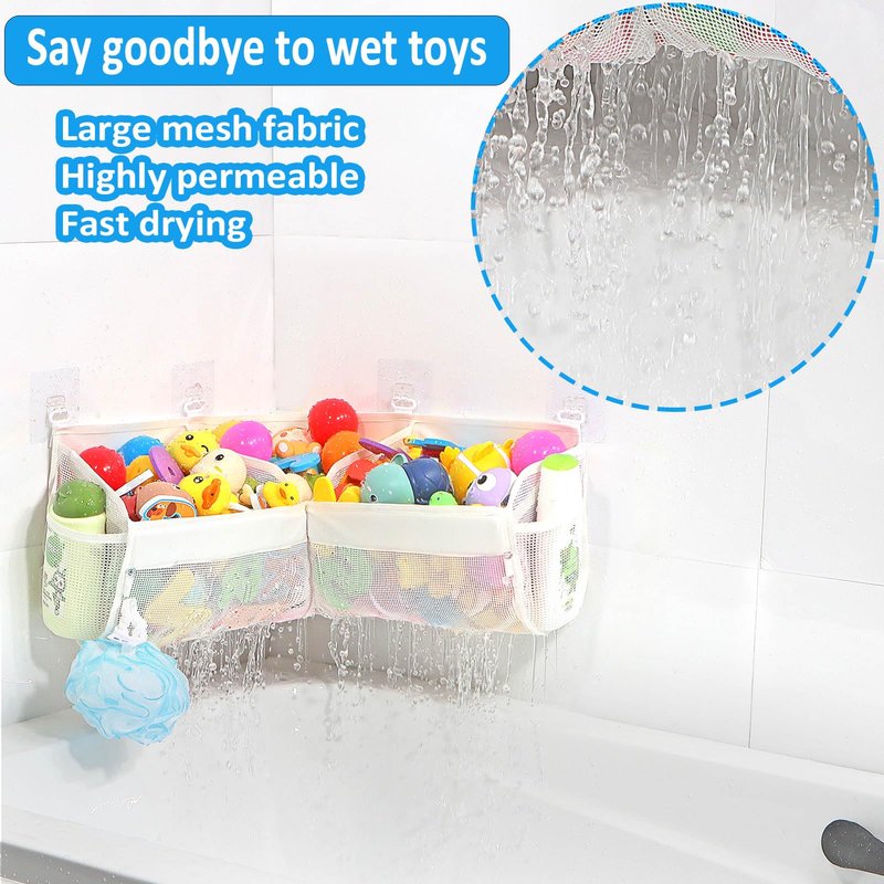 KPH bath toy storage， Say goodbye to the chaos of bath toys -3 compartments for bath toy holders keep your bathtub tidy, and bath toy organizers keep children's bath toys organized!