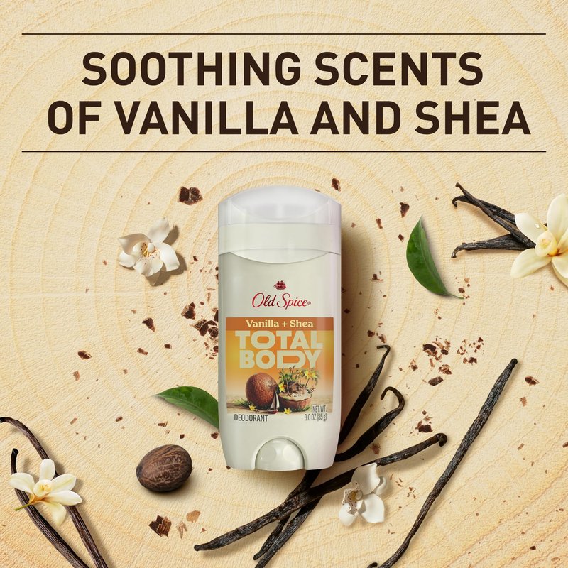 Old Spice Whole Body Deodorant Stick for Men, Aluminum Free, Vanilla + Shea Scent, 24/7 Odor Protection, 24/7 Lasting Freshness, Dermatologist Tested, Gentle on Skin, Safe to Use All Over, 3.0 oz