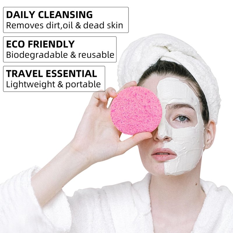 120-Count Compressed Facial Sponges|Kickleen 100% Natural Cellulose Cosmetic Spa Sponges for Daily Facial Cleansing|Makeup And Mask Removal|Exfoliating|Skin Massage|Pore Exfoliation (120 Count (Pink))