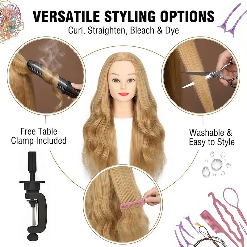 Skiennix 26-Inch Human Hair Mannequin Head - Ideal for Braiding & Cosmetology Practice | Golden Color