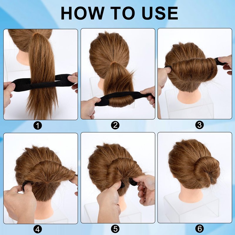 Lekgavd 3 PCS Hair Bun Maker, 3 Styles Sponge Hair Updo Shaper, 5PCS Elastic Hair Ties, Classic Hairstyle Accessories for Long, Curly, Straight Hair for Women -Black