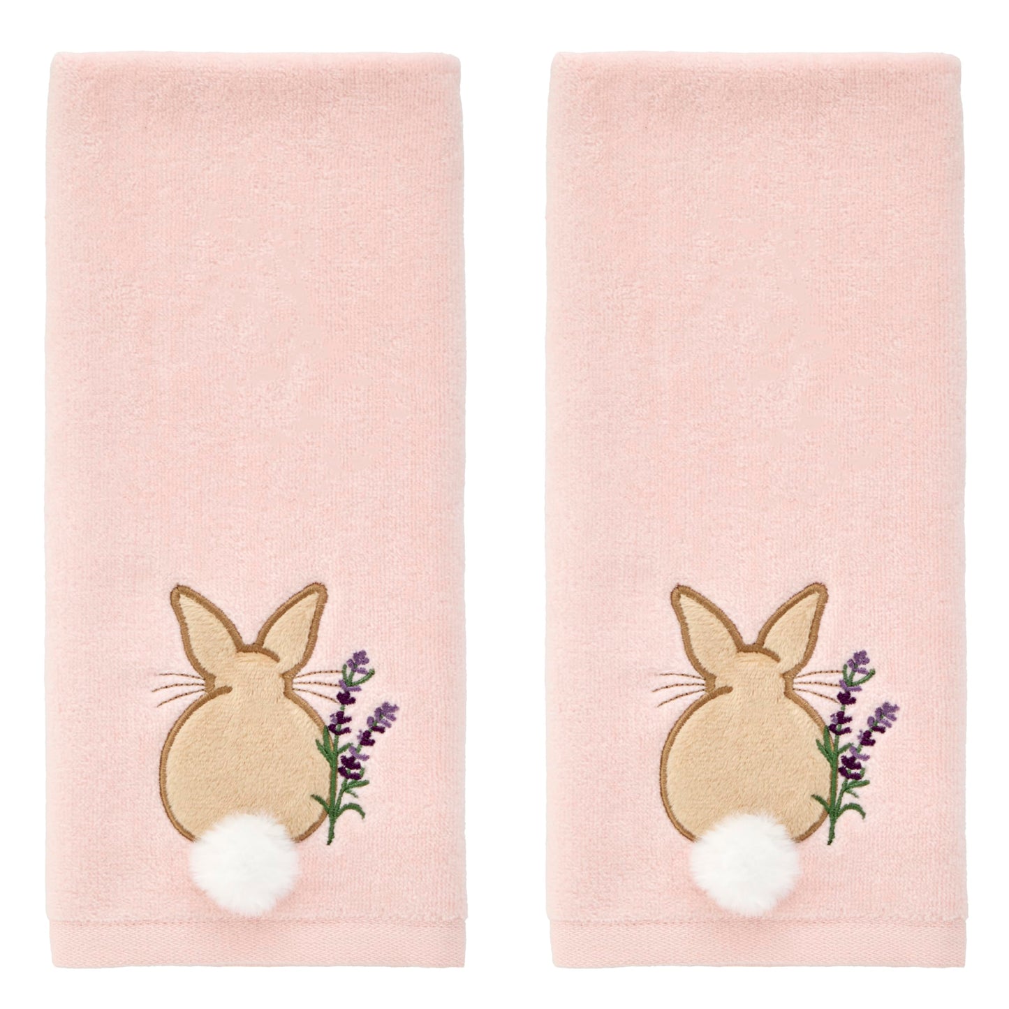 SKL Home Easter Cotton Tail 100% Cotton Embroidered 2pc Hand Towel Set with 3D Embellishment, Decorative for Bath/Kitchen/Bar & Gift, Pink