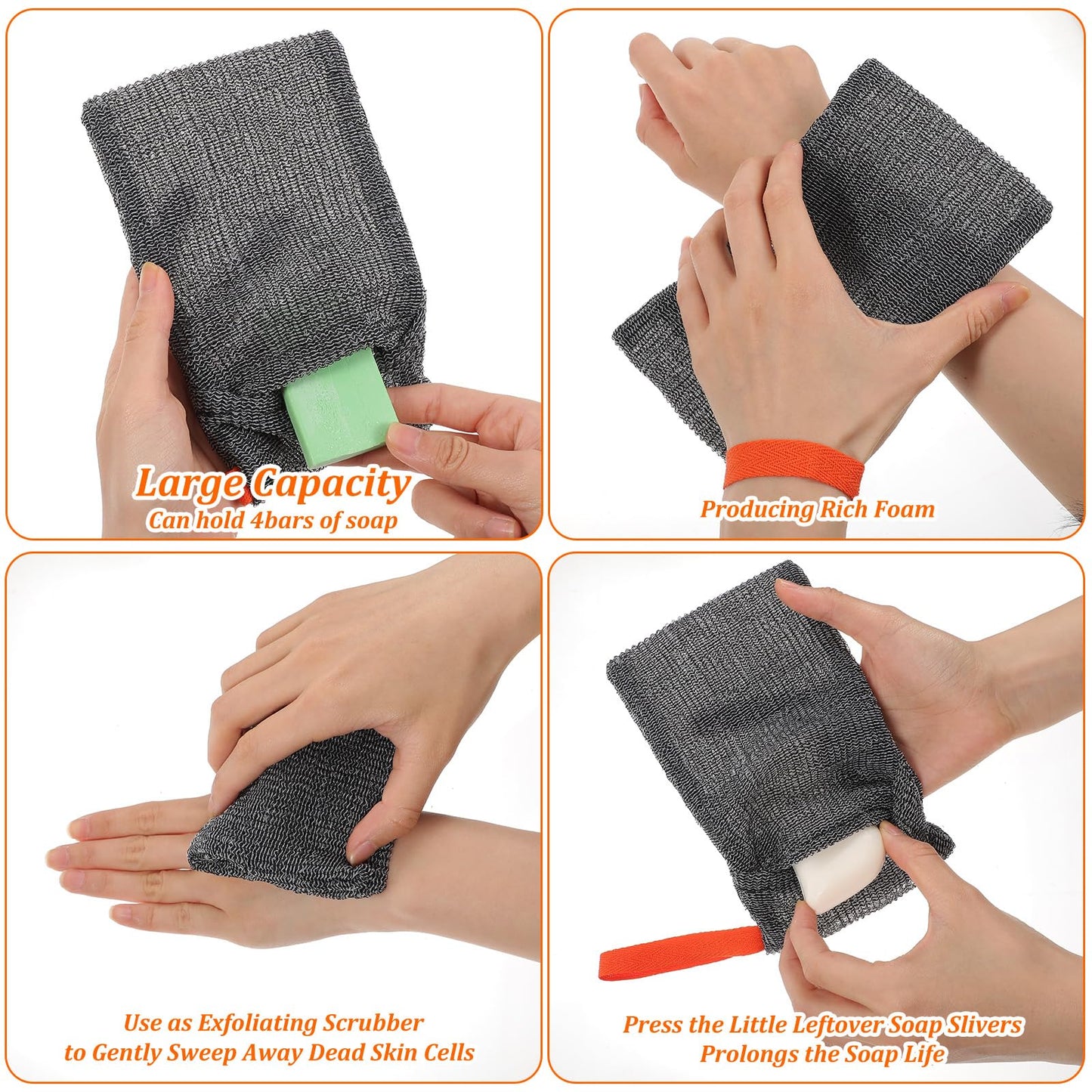 4 Pcs Soap Bags, Bar Soap Pouch for Deep Exfoliating, Body Scrubber Shower Sponge Loofah, Exfoliating Bath Sponge, Lathering Wash Bag Soaps Savers for Soaps Rich Lathering Body Washing