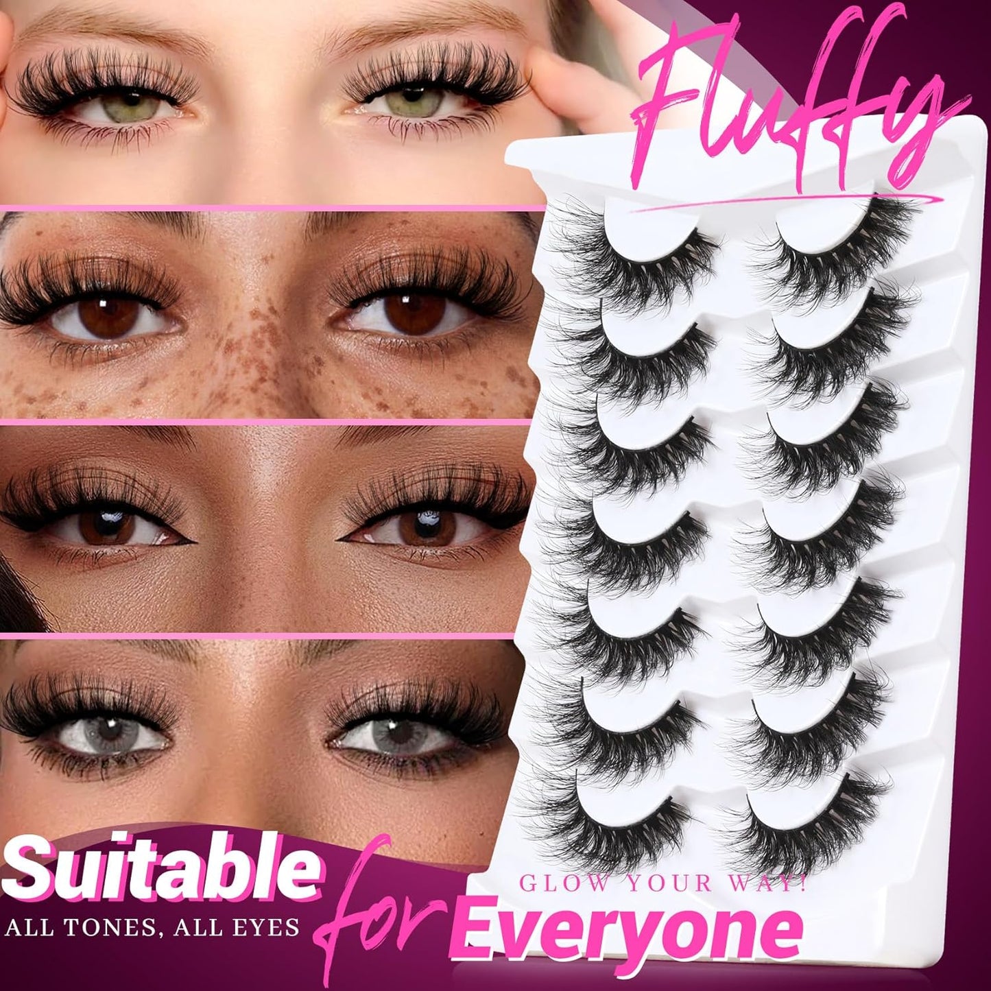Veleasha False Eyelashes - Fluffy Faux Mink Cat Eye Lashes | 7 Pairs for a Natural Look