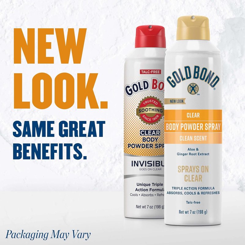 Gold Bond No Mess Clear Invisible Body Powder Spray, 7 oz., Absorbs Odor-Causing Sweat, Whole Body Deodorant Spray