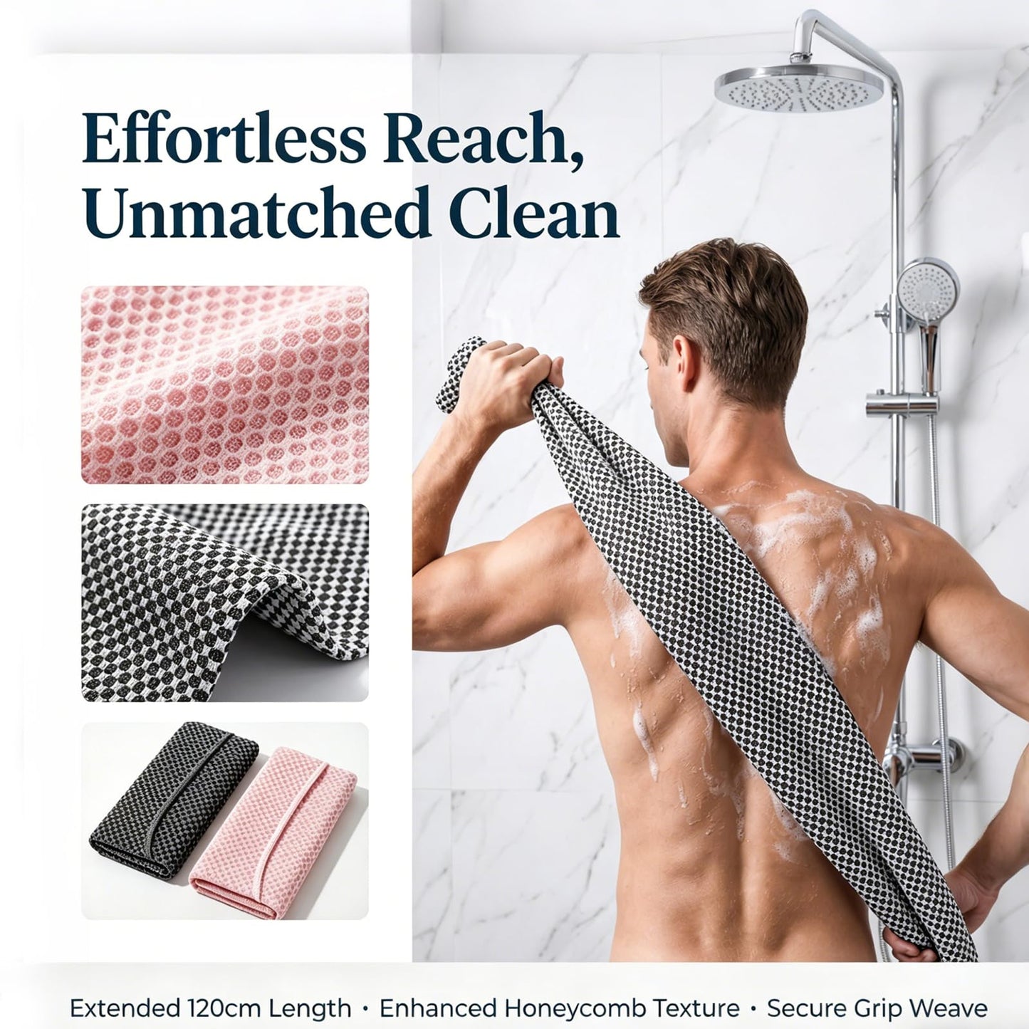 2 PC Alorin Silver Towel Exfoliating Shower Towel, Rip-Resistant Washcloth for All Skin Types, Pink and Black