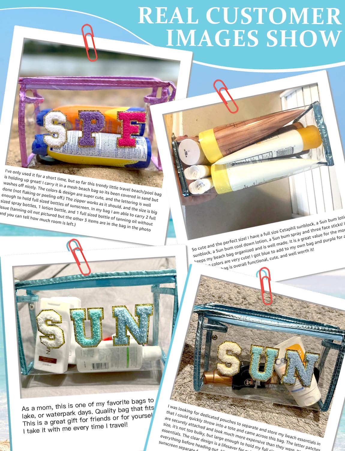 COSHAYSOO Sunscreen Bag Clear Makeup Toiletry Pouch Small for Women Teen Girls Beach Bogg Bags Accessories Face Sunscreens Spf 50 Sunblock Suncream Tan Tanning Lotion Summer Things Essentials Pink SUN