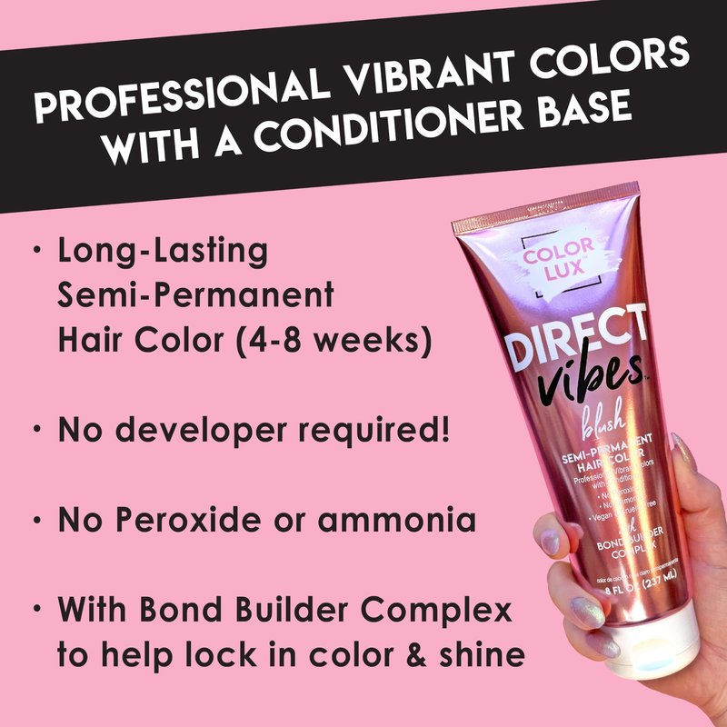 Color Lux Direct Vibes Semi-Permanent Hair Color, Purple, Vibrant & Long-Lasting Shade, Ammonia-Free, Vegan, Sulfate-Free, Paraben-Free, 8 fl oz
