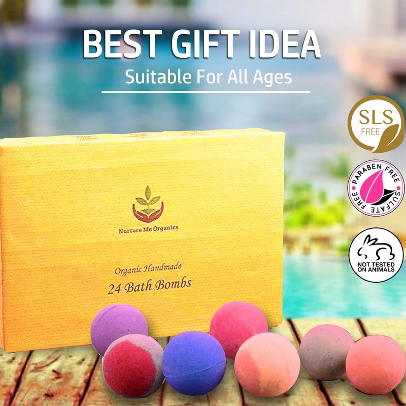 Bulk Bath Bombs Gift Set - 24 Nurture Me Organic Bath Bomb Kit - Moisturizing Bath Bombs Bath Gift Set – Best Birthday Gifts for Women, Mom, Girls, Teens, Her