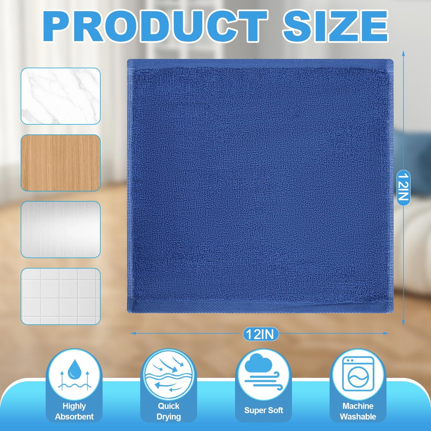 Keith Lun 6 Pack 100% Cotton Wash Cloth, 12x12Inch Highly Absorbent and Soft Feel Fingertip Towels, Machine Washable Washcloths for Bathroom, Gym, Hotel, Spa and Kitchen, Blue