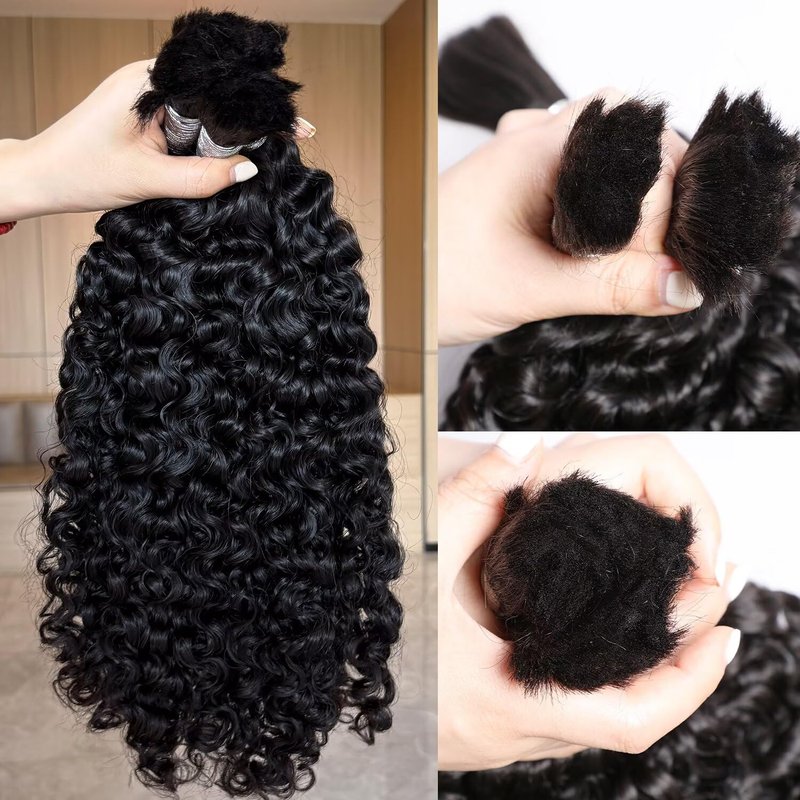 Lemoda Boho Human Hair Extensions - Burmese Curly Bulk for Knotless Braids | 12 Inch, 100g, Natural Black